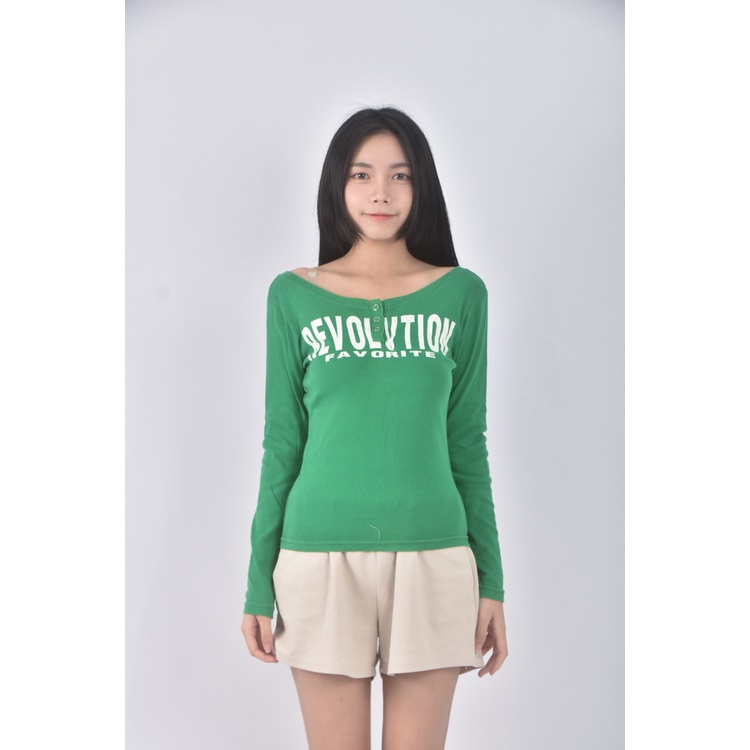 (S) 質感綠色長袖上衣二手衣, , large