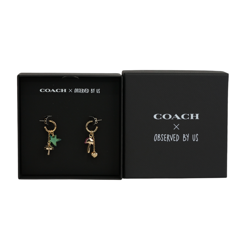 COACH X Observed By Us 聯名星星及蘑菇不對稱針式耳環/金色, , large