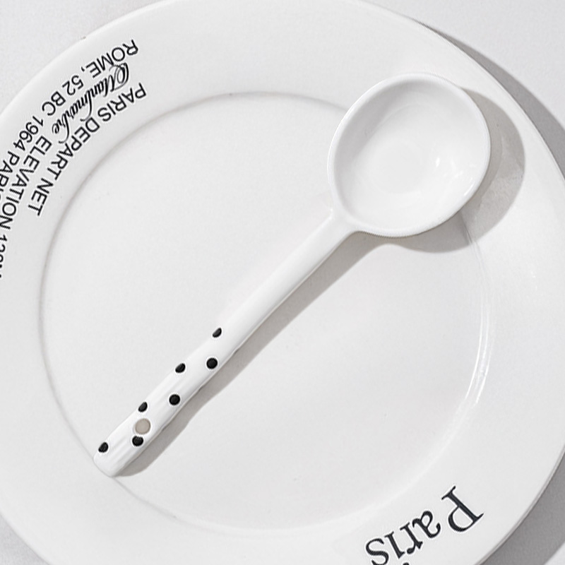 赫本風陶瓷湯匙【15種花色可選】16.5cm 黑白 北歐 長柄湯匙 陶瓷勺 長柄勺 簡約 大勺面 餐具 家用 餐廳 廚房 家用 防霉