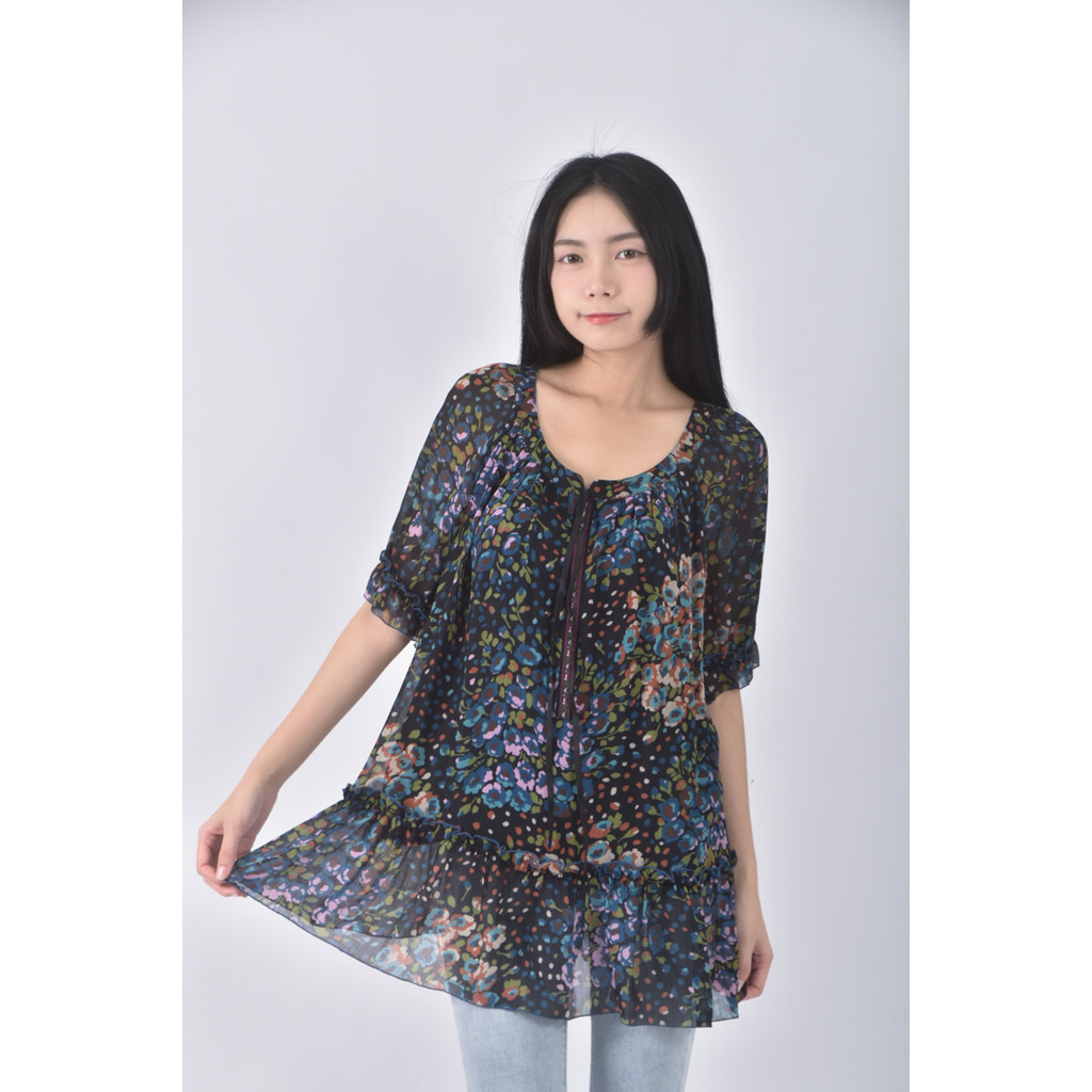 (M) joan綁帶藍色短袖上衣二手衣