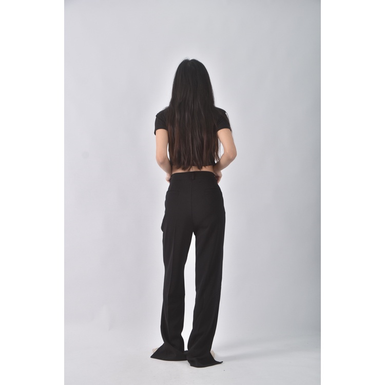 (3XL) fashion pants高腰質感黑色長褲二手衣, , large