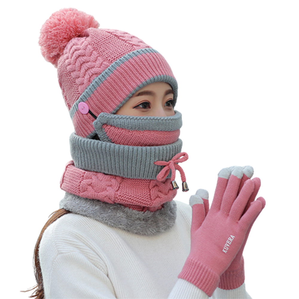 Fleece-Lined Beanie Set – 4 Pcs, , large