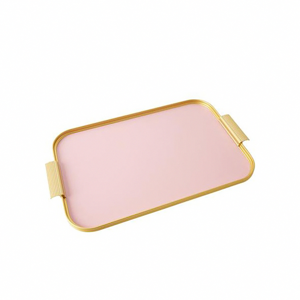 Kaymet Rectangular Tray - Gold Edges + Pink - 46x30cm, , large