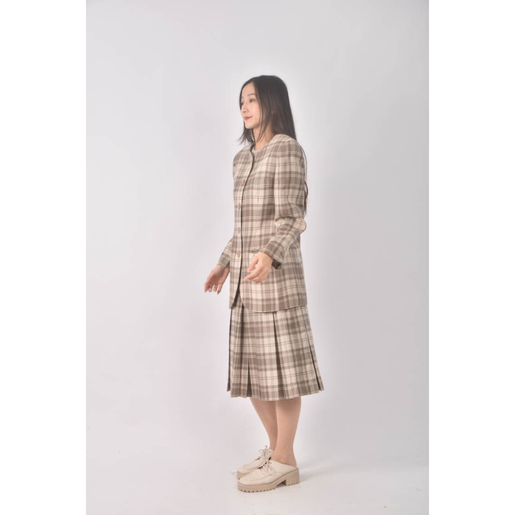 (S) diana小香風羊毛純羊毛杏色套裝二手衣, , large