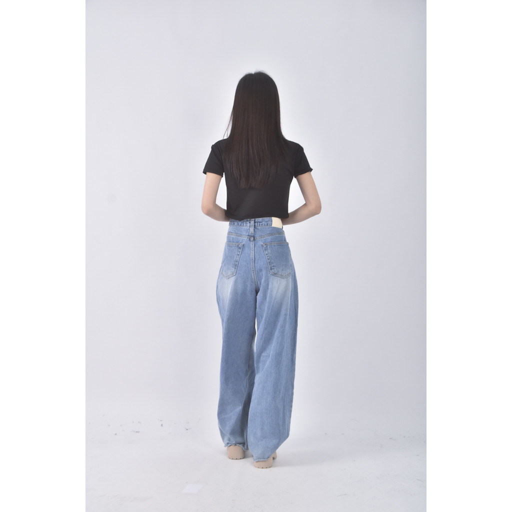 (M) aim高腰丹寧牛仔質感棉質藍色長褲二手衣, , large