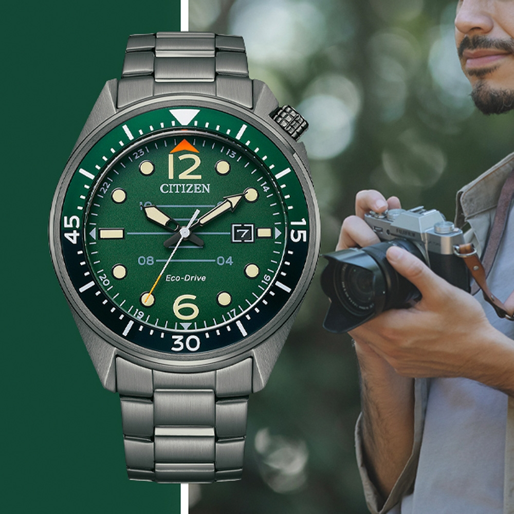 CITIZEN 星辰 光動能潮男時尚大三針手錶-綠 AW1717-81X, , large