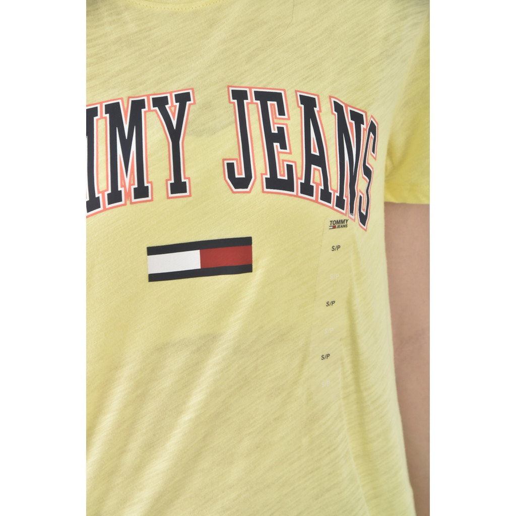 (S) tommy jeans棉質純棉簡約logo黃色短袖上衣二手衣, , large