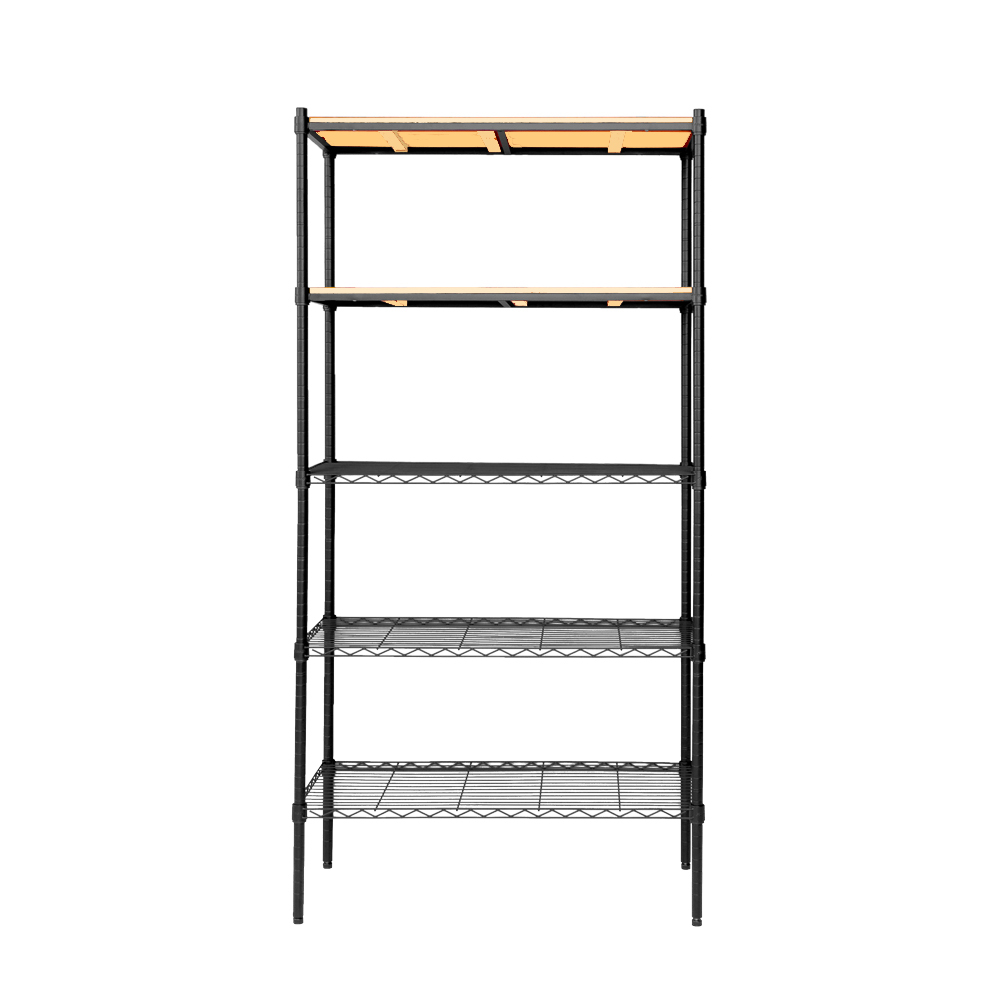 【Y HOUSE】90x45x180cm pine five-layer storage rack rack iron rack - black wood, , large