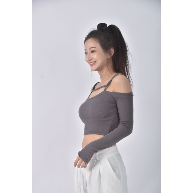 (S) 【安于晴Charlene私服】質感修身短版灰色上衣二手衣, , large