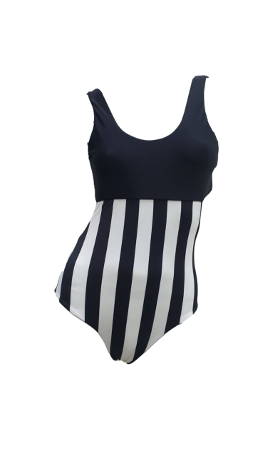 QXHEE.T.台灣製．平口背心式連身泳衣QX-M07  黑白條紋-S, , large