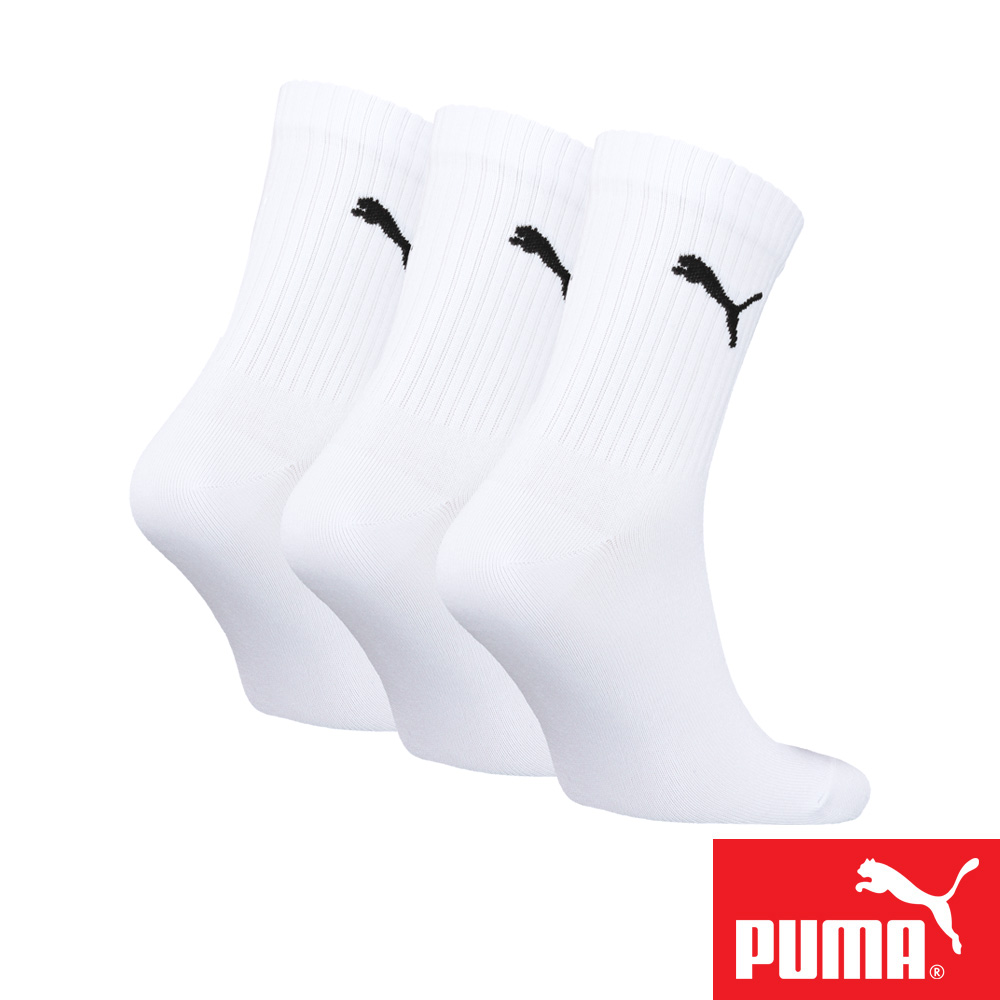 PUMA 男女款中短筒襪3雙裝 彪馬 跳豹 男襪 女襪 襪子 運動襪 小腿襪 棉襪 柔軟 棉質 舒適 高彈 耐磨 黑 白, , large