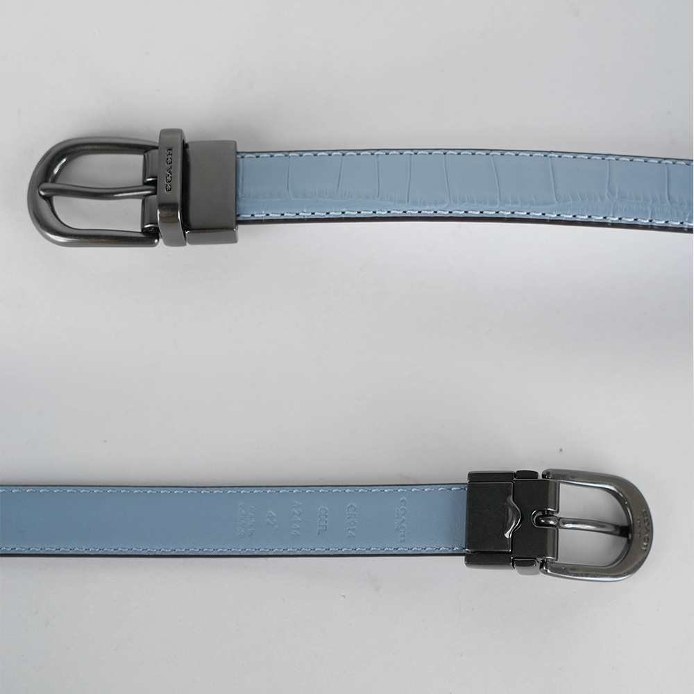 COACH 指針釦壓鱷魚紋皮革寬1.8cm雙面可用皮帶/矢車菊藍, , large