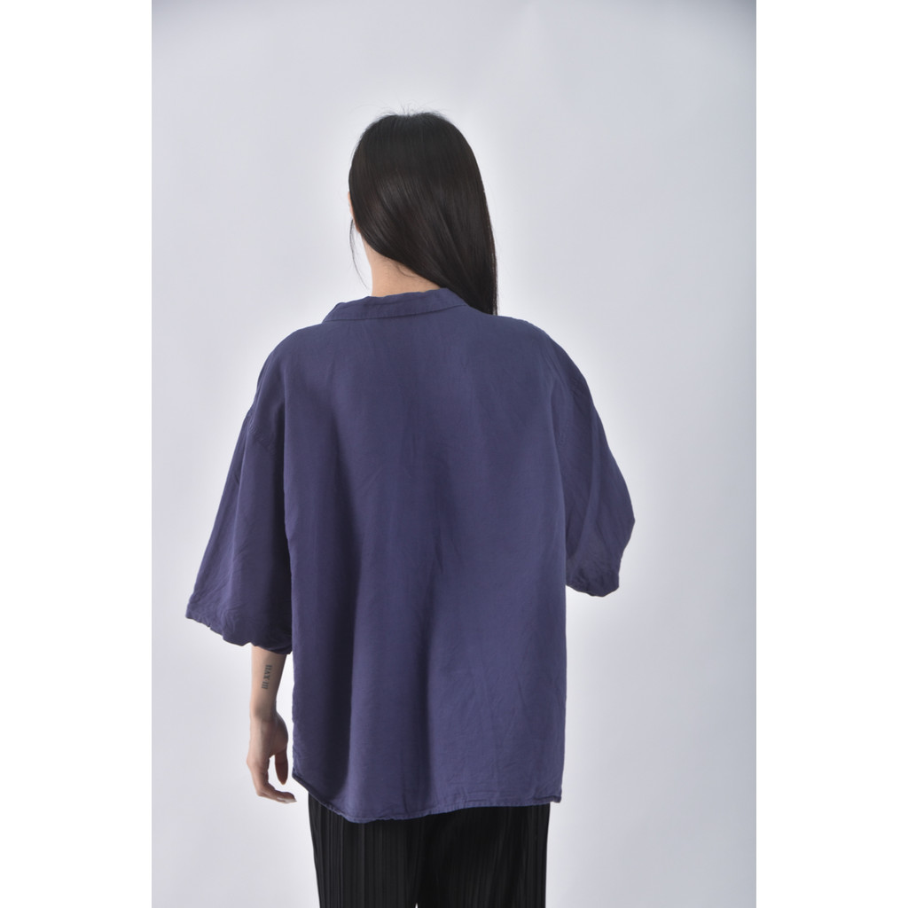 (2XL) uniqlo質感亞麻棉質素面藍色短袖上衣二手衣, , large