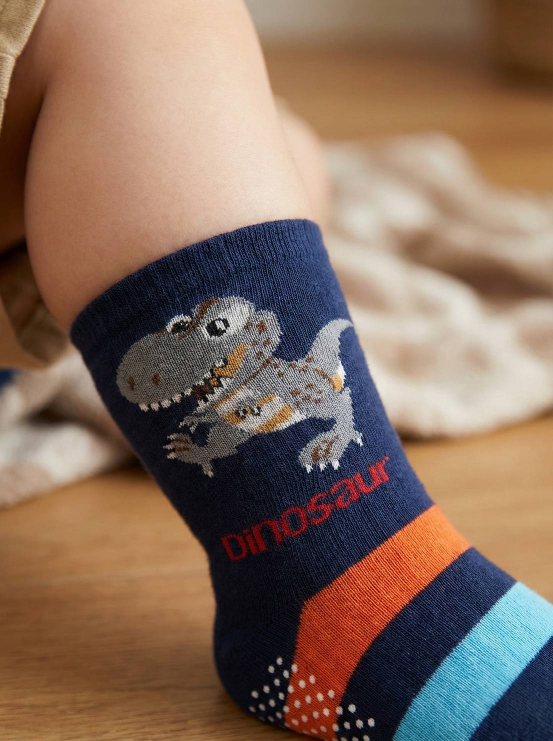 [Kaimei Cotton] 10 pairs of random excellent MIT Taiwan made pure cotton non-slip children's socks-Tyrannosaurus Rex attack children 14-17cm 4-7 years old, , large