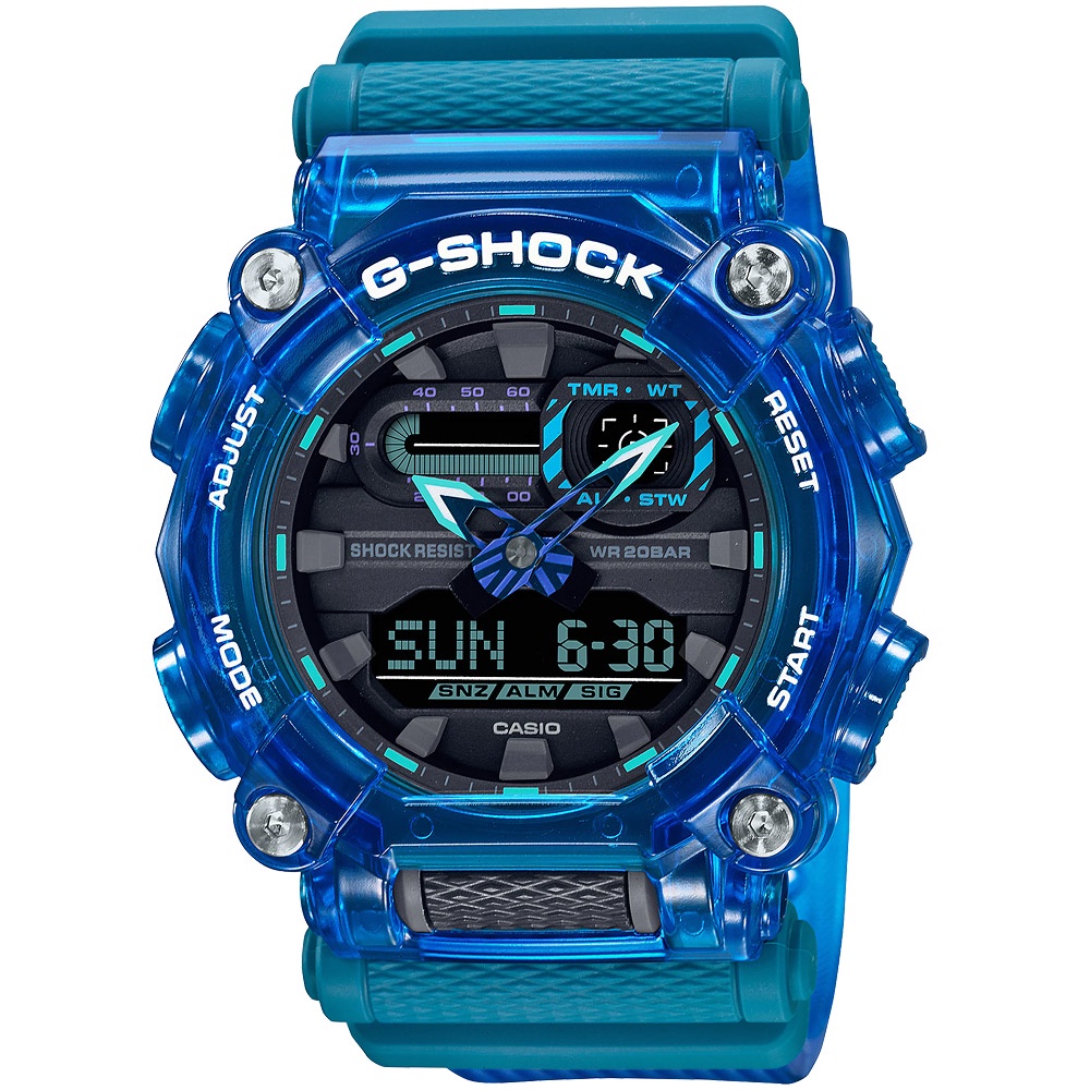 CASIO 卡西歐 G-SHOCK 炫彩音浪 工業風雙顯手錶-科技藍 GA-900SKL-2A, , large