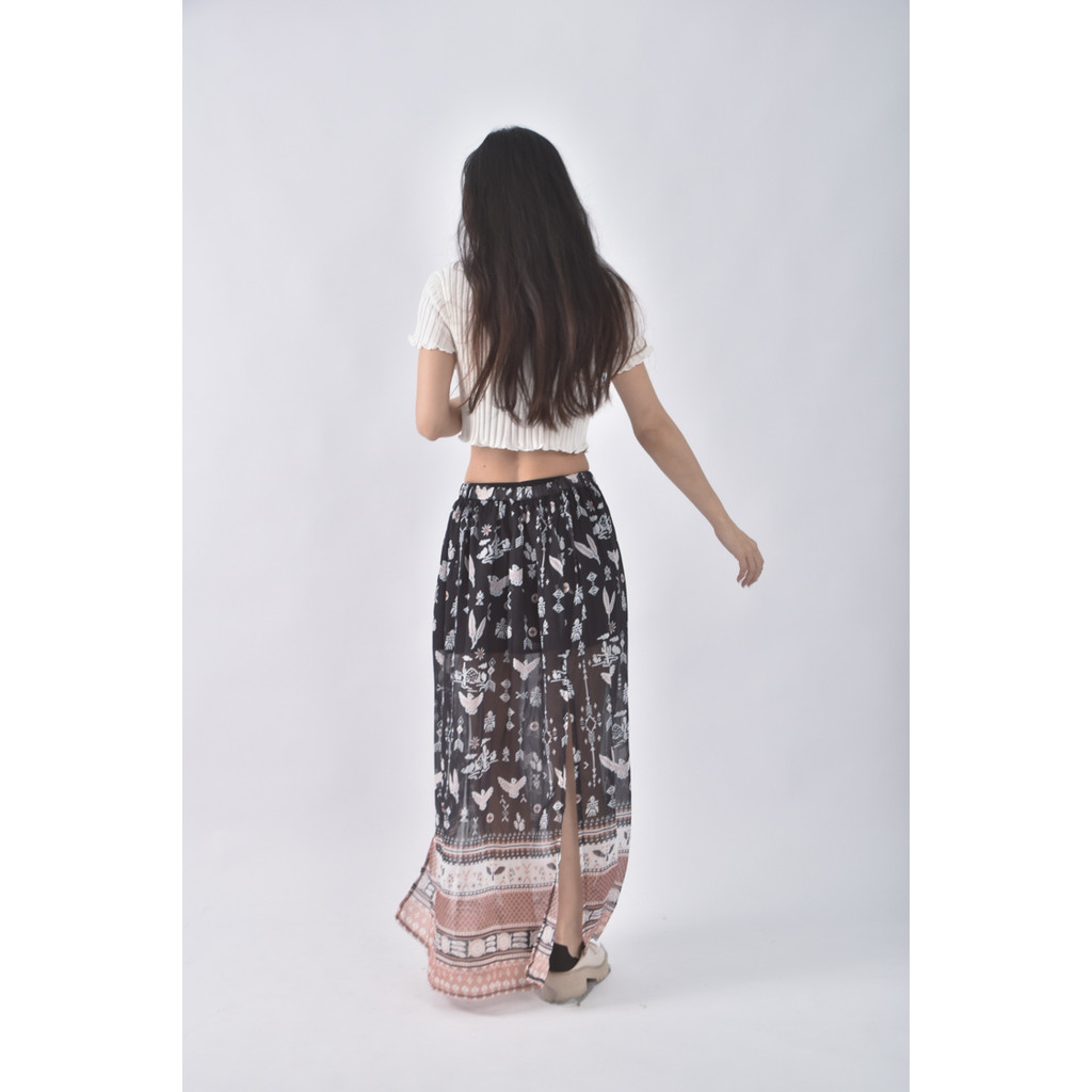 (S) 質感撞色開岔黑色長裙二手衣, , large