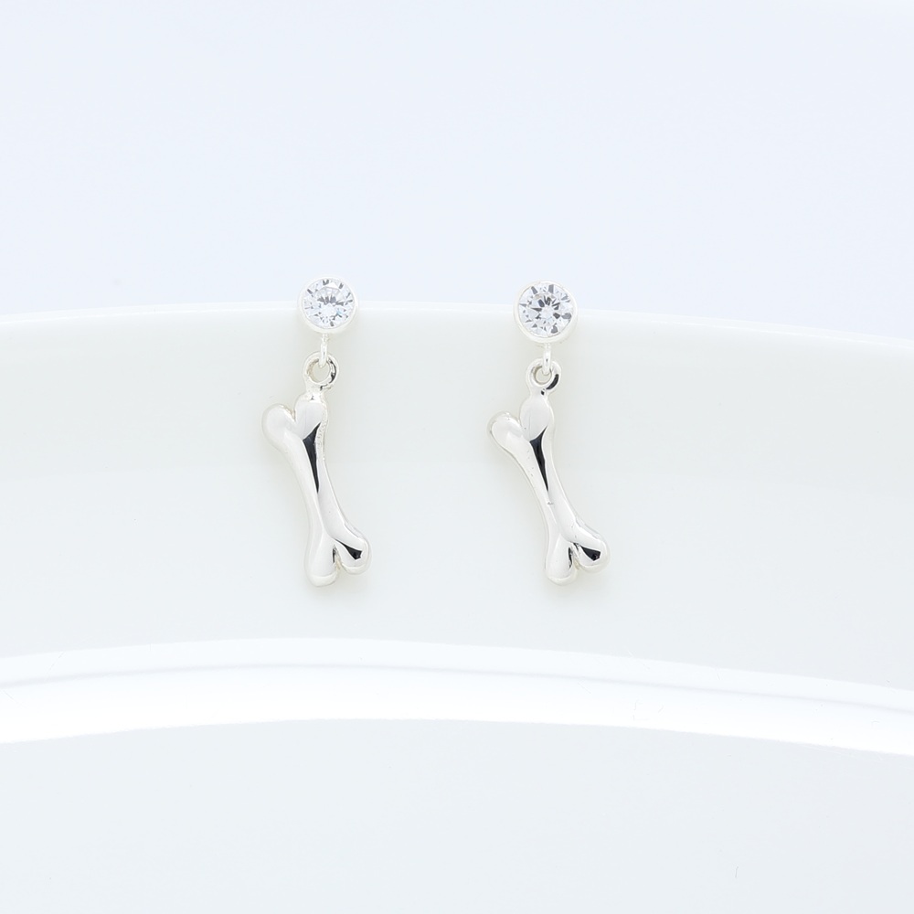【Angel & Me】幸運 狗骨頭 s925 純銀 單鑽 耳環 耳夾 生日禮物, , large