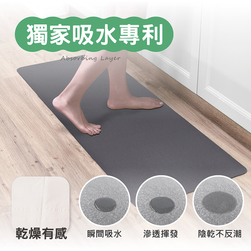 【怪獸】rubber anne 30秒瞬吸 軟式珪藻土廚房吸水地墊 (120x50cm) -灰圓角, , large