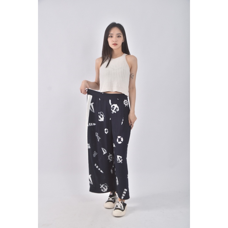 (XL) monospace高腰船錨藍色長褲二手衣