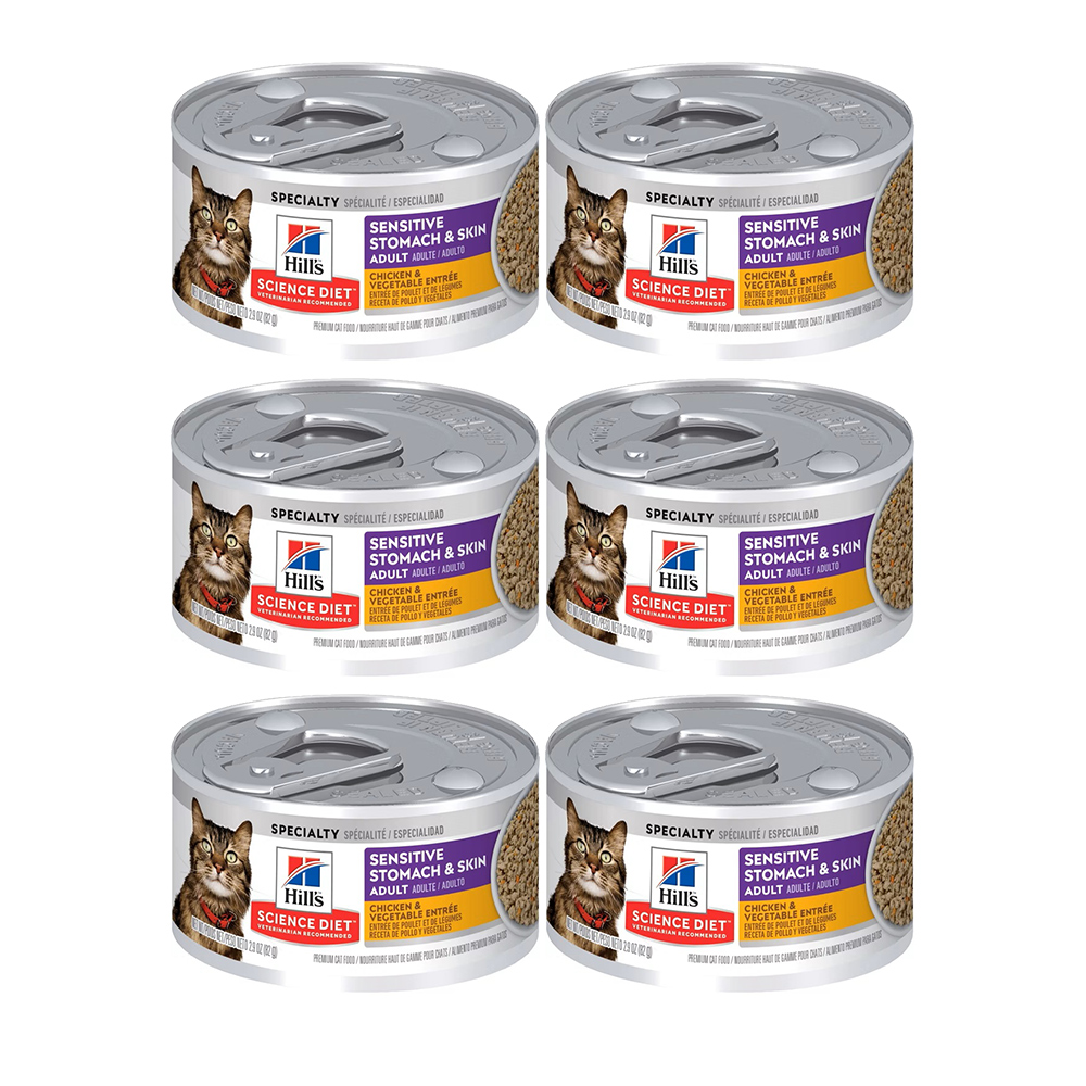 【Hills 希爾思】成貓 敏感胃腸與皮膚雞肉佐蔬菜主食罐 2.9oz 82gX6罐/盒 (10642), , large