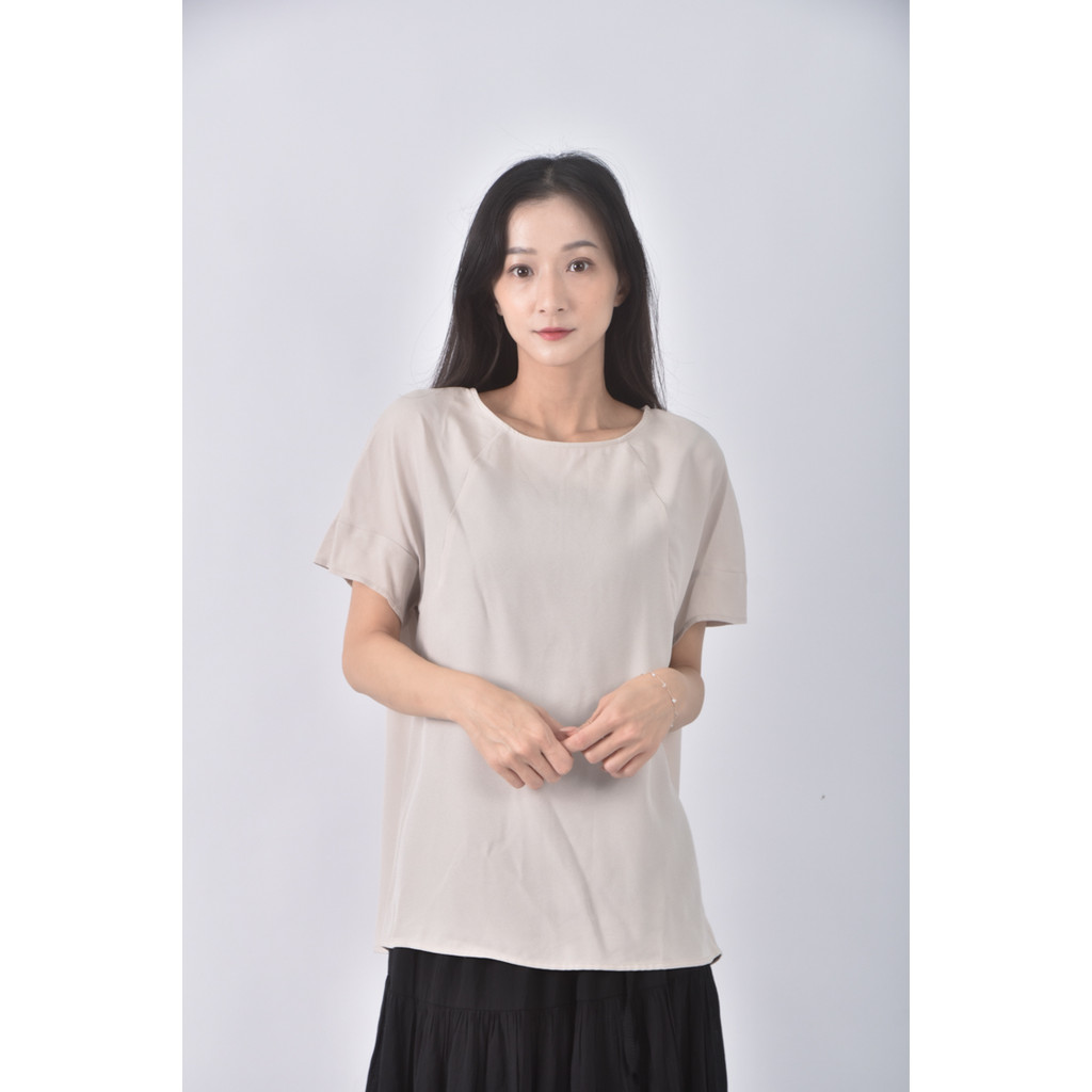 (L) single noble圓領杏色短袖上衣二手衣, , large