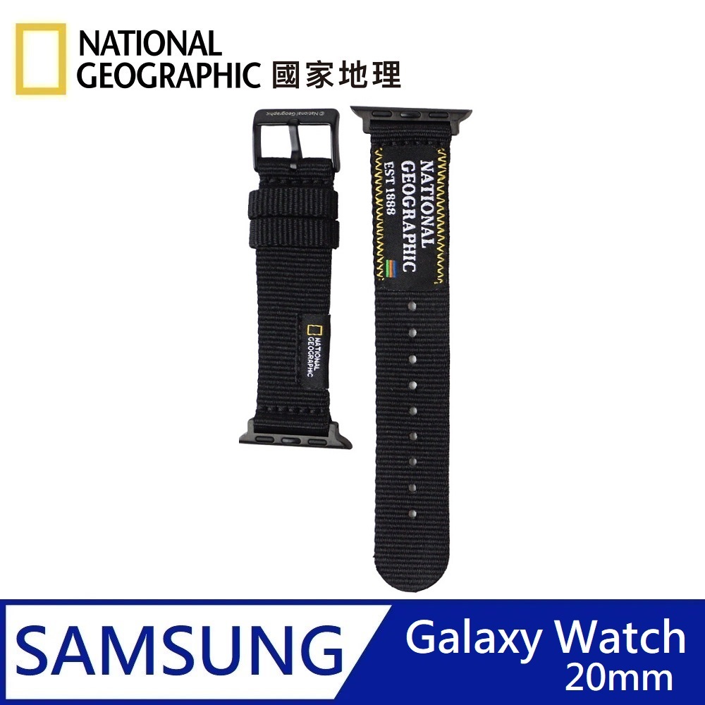National Geographic 國家地理 Galaxy Watch Nato Strap 潮流錶帶 適用 Galaxy Watch 20mm - 黑色, , large