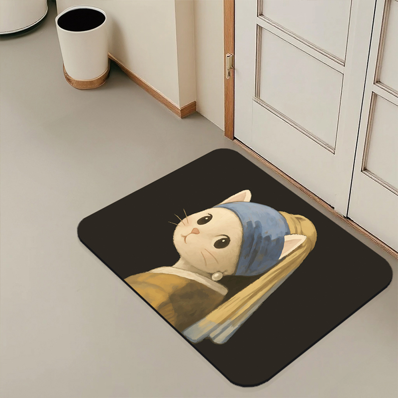 【Monster】 Soft Diatomaceous Earth Absorbent Mat – Nordic Animal Series (60x40cm) – Pearl Cat, , large