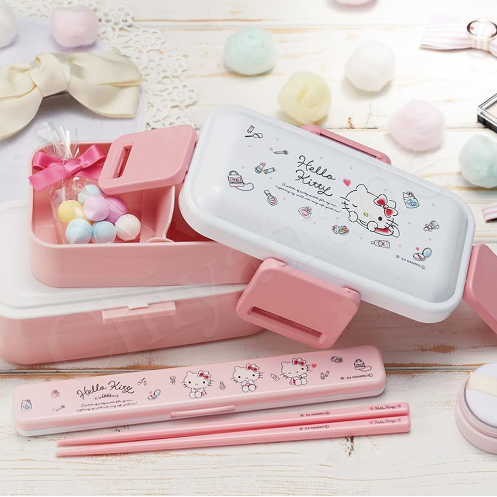 【百科良品】日本製 Hello Kitty 可愛彩妝精品 雙層便當盒 抗菌加工Ag+ 600ML(日本境內版)-凱蒂貓, , large