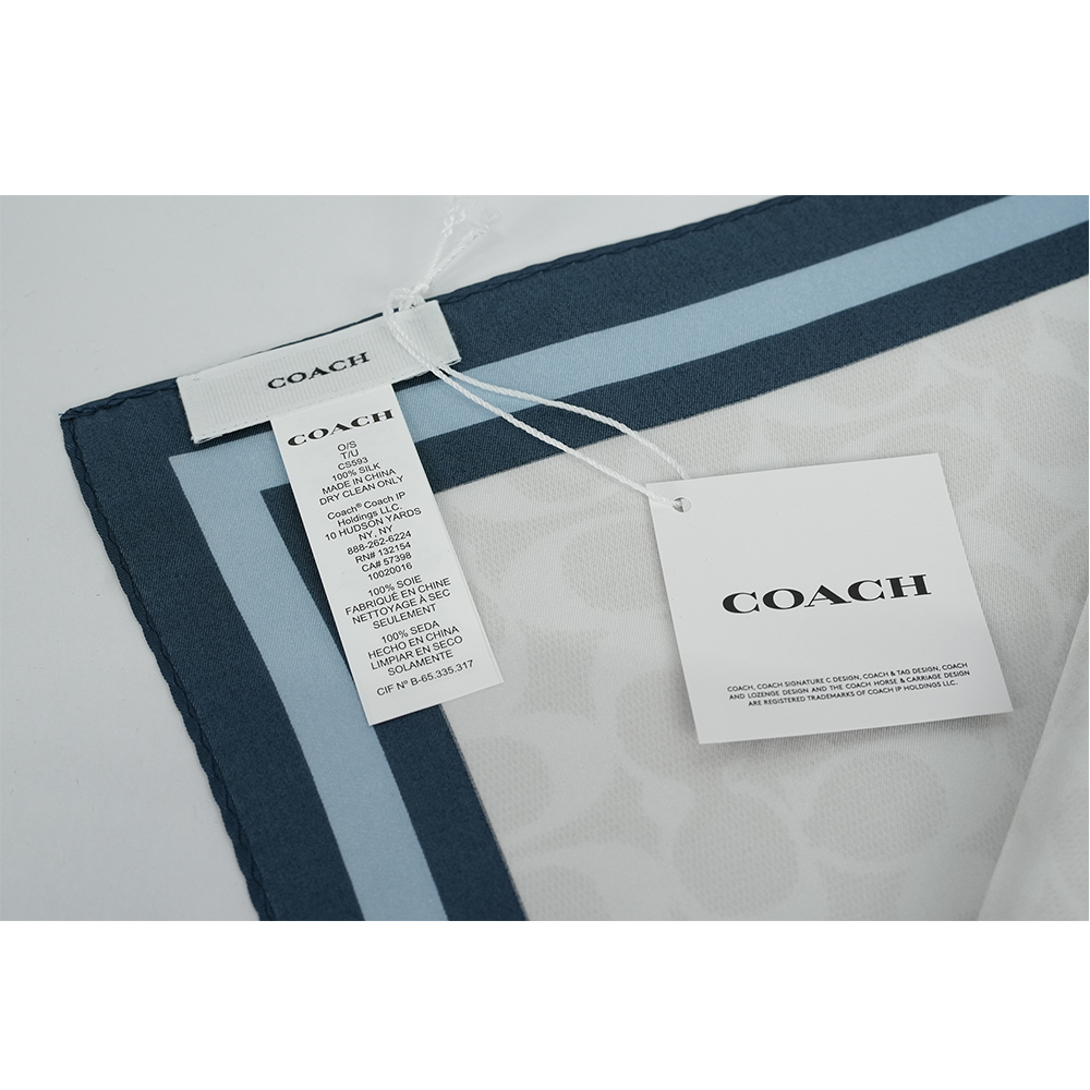 COACH 1941 學院風標誌絲質方巾/白色/藍色, , large
