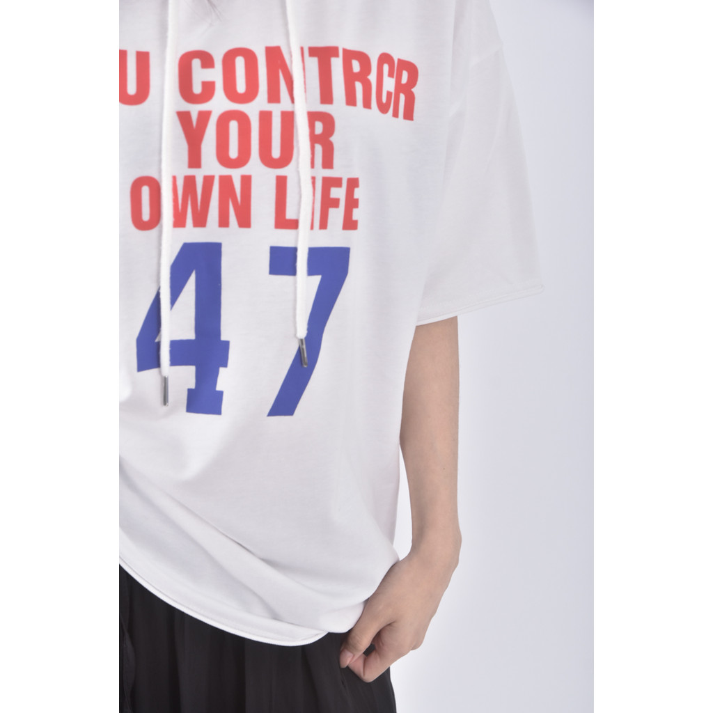 (XL) xin yi質感連帽白色短袖上衣二手衣, , large