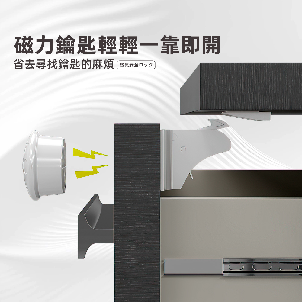 【上手家居】隱形磁吸安全鎖-4套組(抽屜鎖/兒童安全鎖/安全扣/磁力鎖/感應鎖), , large