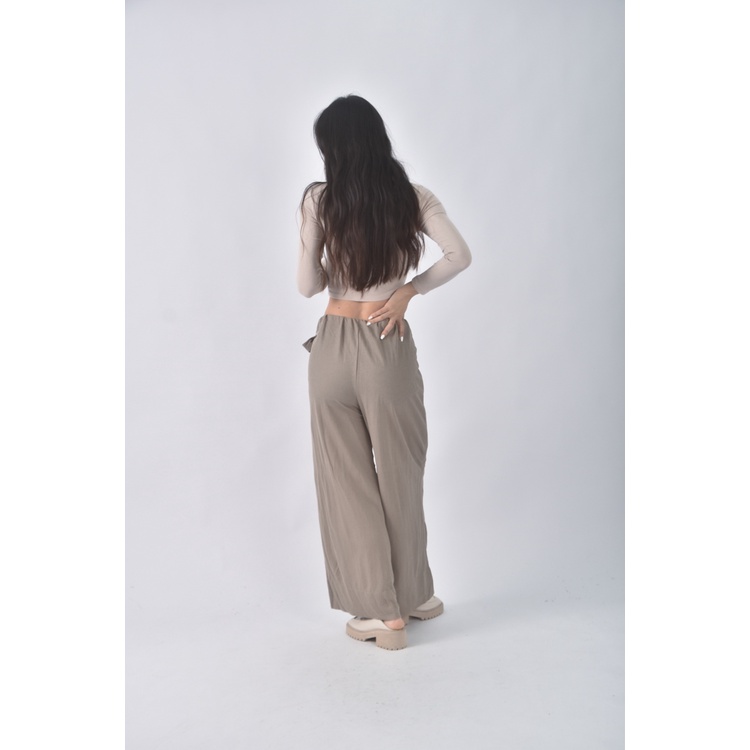 (XL) zara高腰質感鬆緊腰綠色長褲二手衣, , large