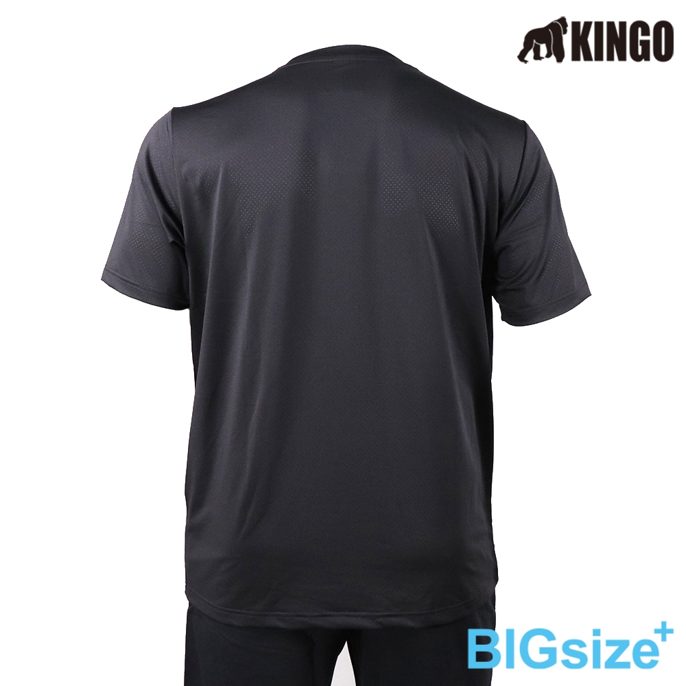 KINGO-特大尺碼-男款 排汗 圓領T-黑-415621, , large