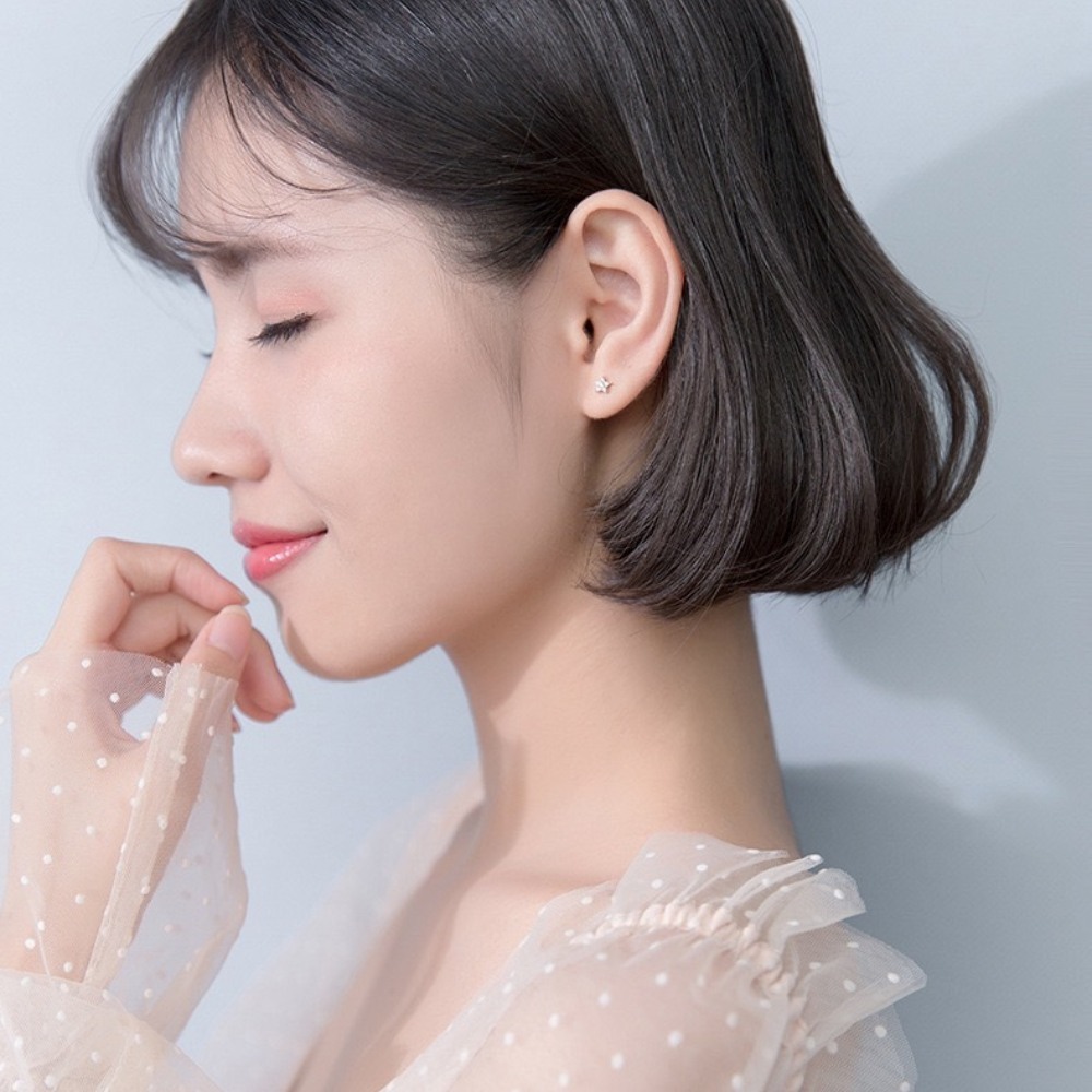 韓版S925迷你五角小星星鋯石耳環  附馬卡收納盒 - , , large