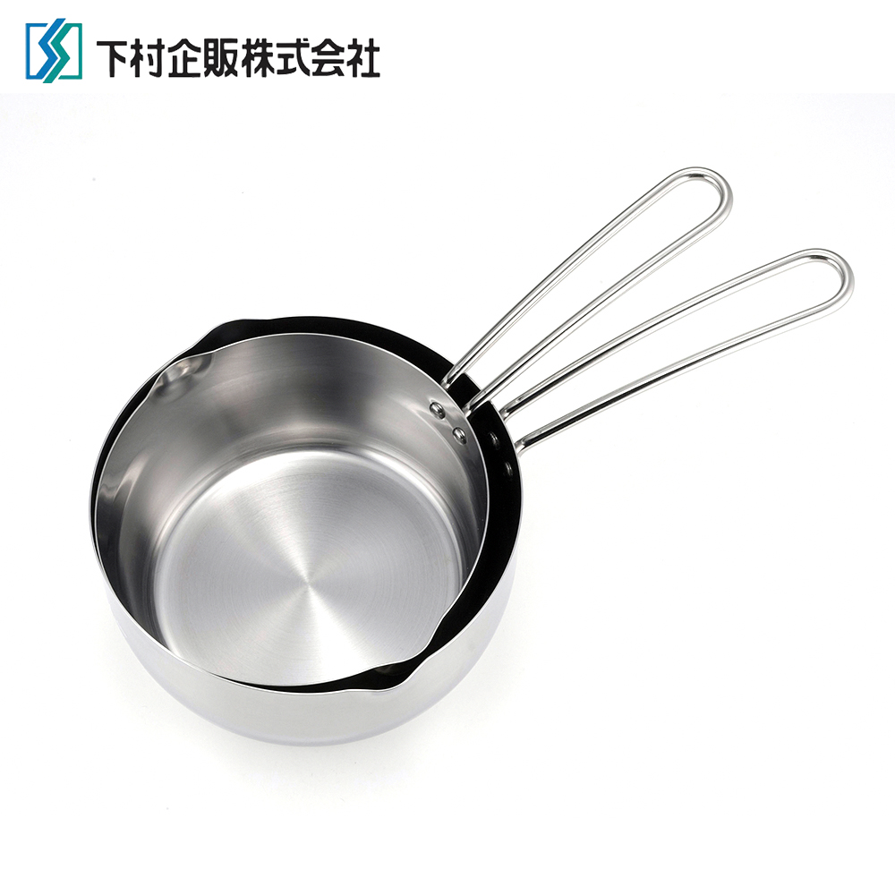 【下村企販】日本製全不鏽鋼泡麵鍋單手鍋 2件組(16cm +18cm/洗碗機可用), , large