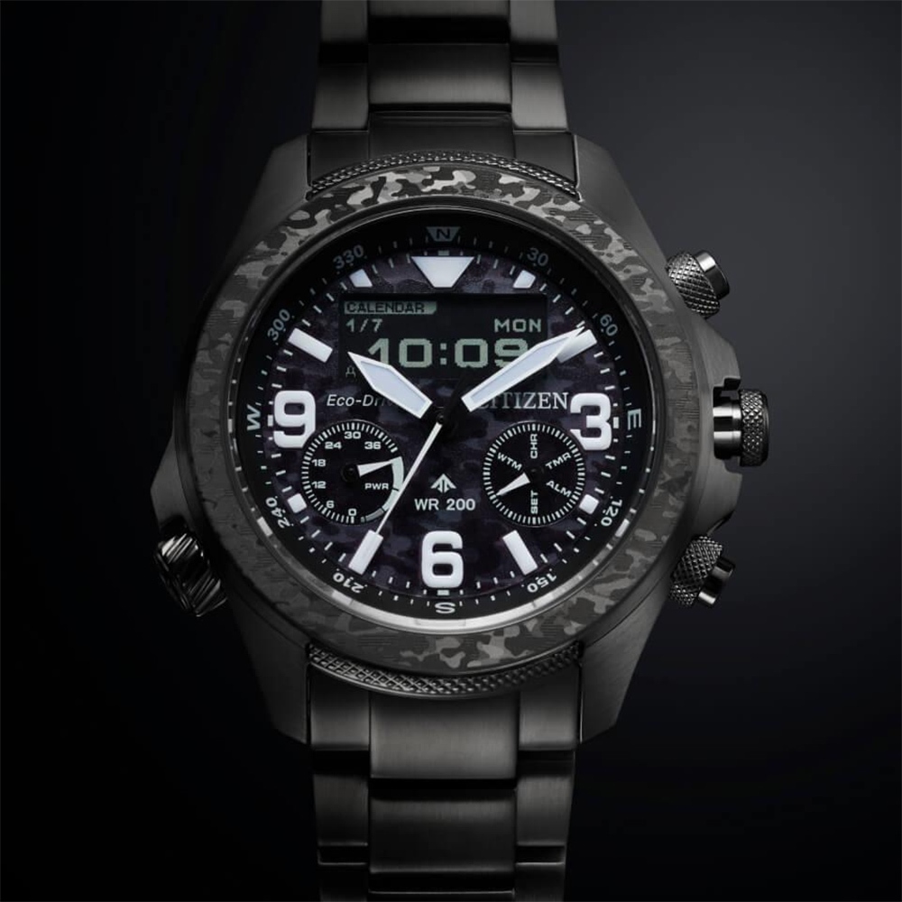 CITIZEN 星辰 Promaster 35週年限量 陸 叢林迷彩光動能液晶顯示手錶 JV1008-63E, , large