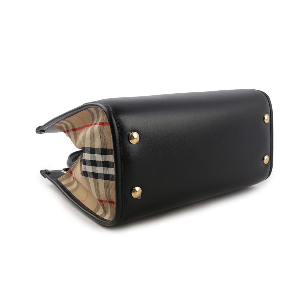 BURBERRY Title 格紋帆布及小牛皮小款手提/斜背二用包/暗土色, , large