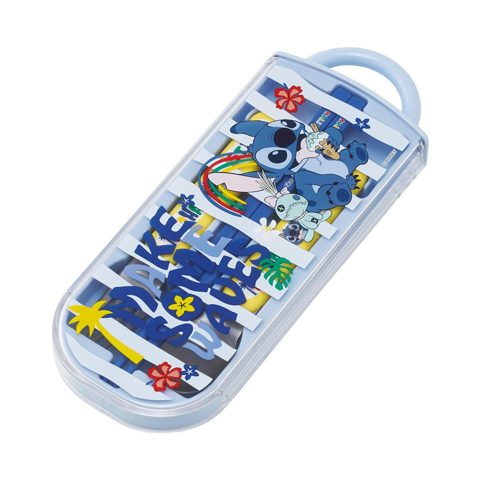 【百科良品】日本製 迪士尼 史迪奇 夏日搖擺 環保筷子+湯匙+叉子三件餐具組(日本境內版), , large