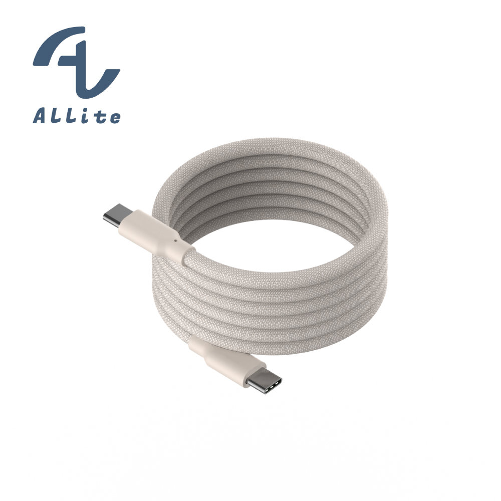 [萬摩科技]Allite Easy Cable 磁吸收納編織快充線（USB-C to USB-C）淺灰褐, , large