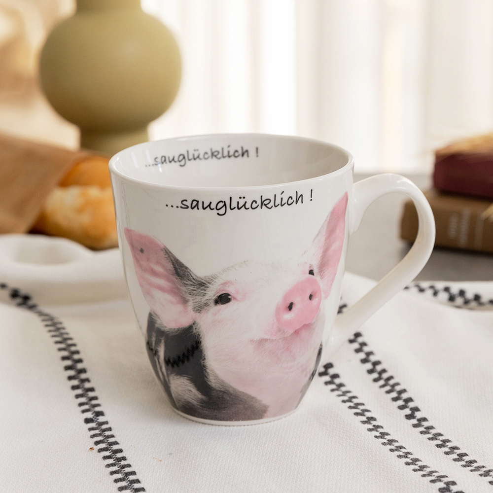 【YU Living】俏皮動物造型陶瓷馬克杯 早餐咖啡杯 600ml-小豬, , large