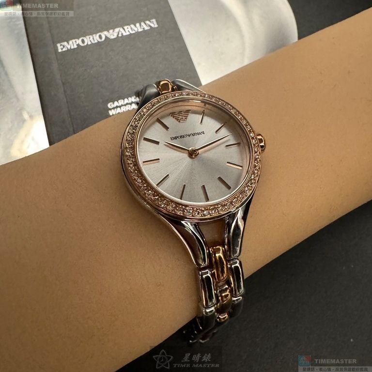 [星晴錶業]ARMANI手錶,28mm,AR00084銀白色錶面玫瑰金錶殼金銀相間精鋼錶帶款, , large