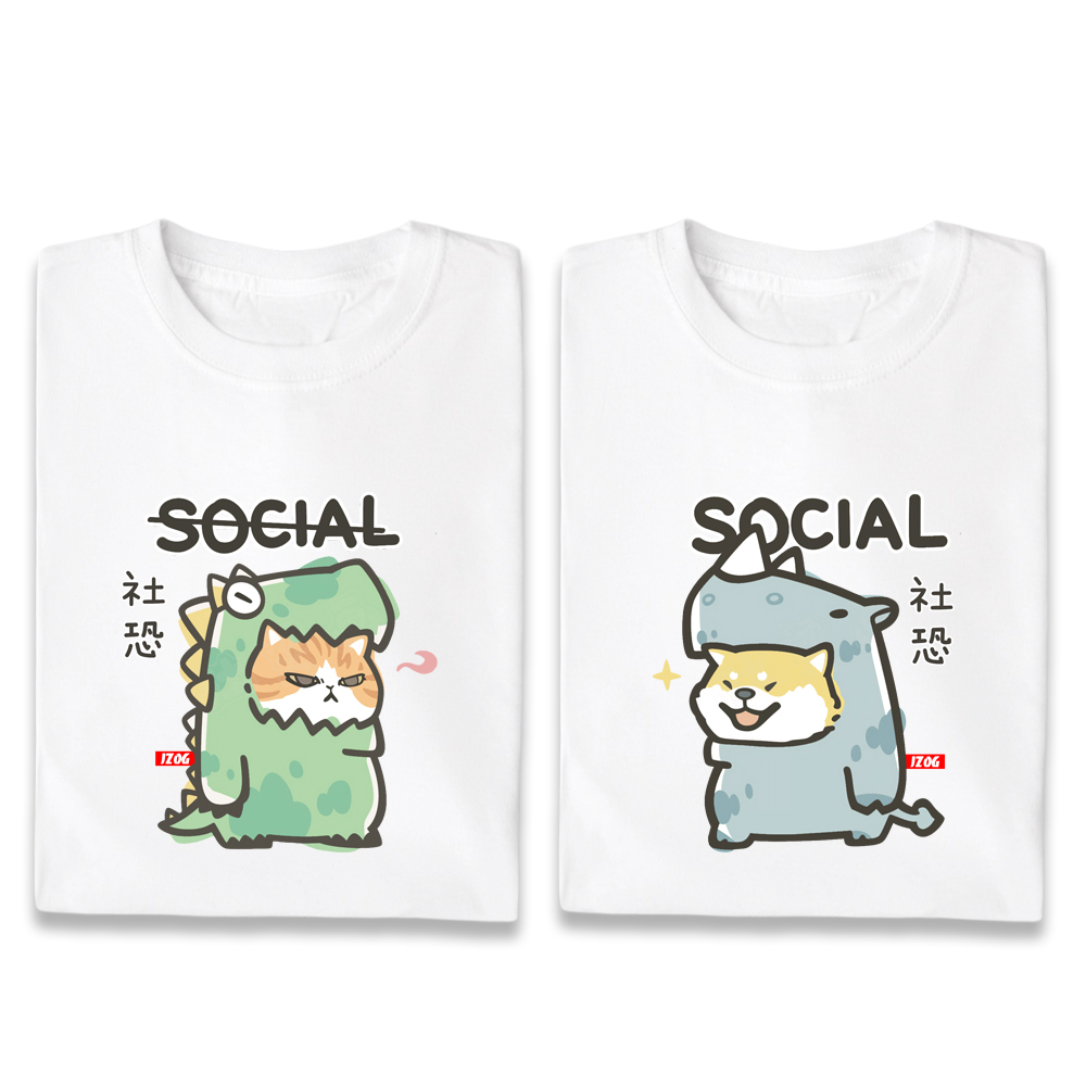 JZ TEE Social Anxiety Cat & Shiba Inu Graphic Tee