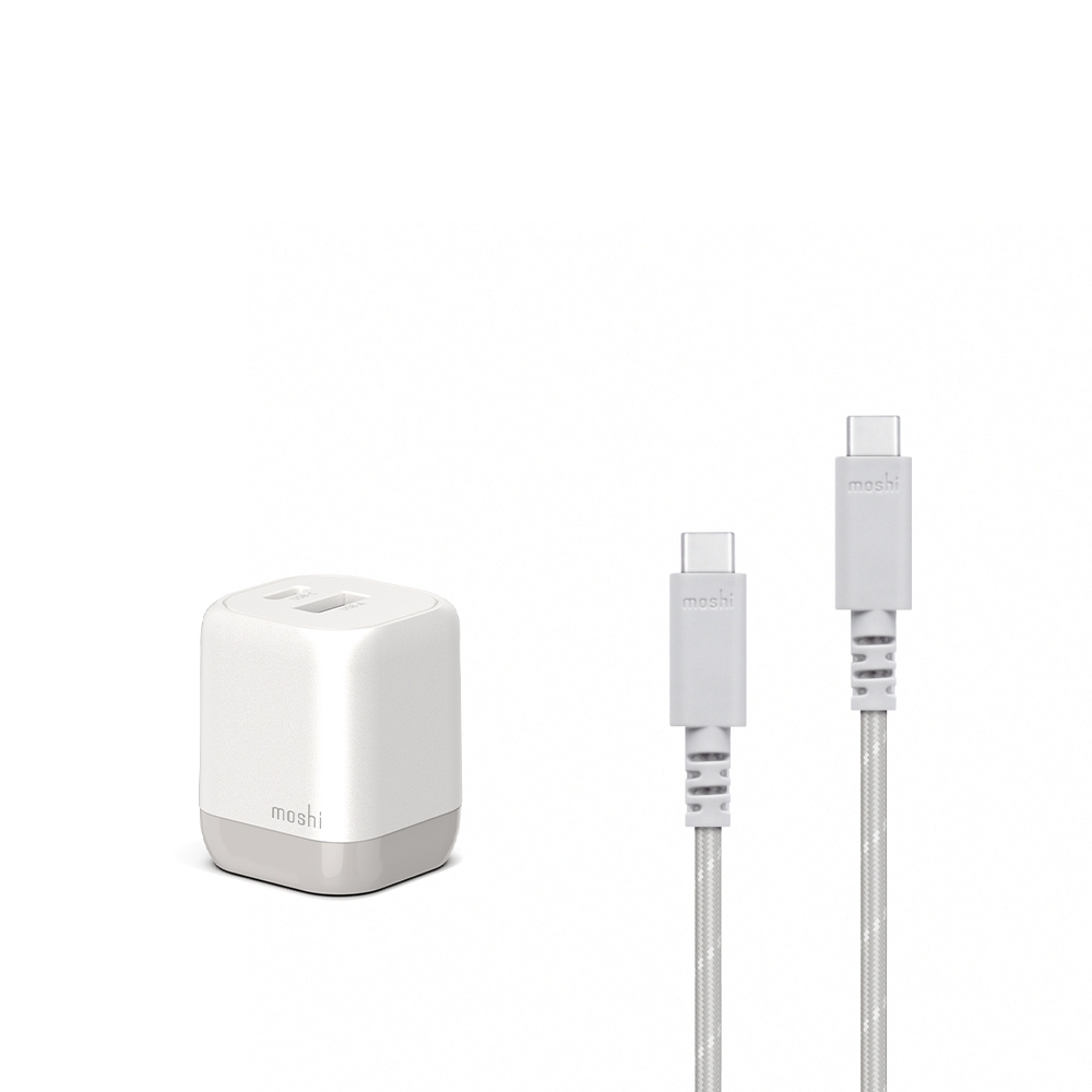 Moshi【快充組】Rewind GaN 20W 充電頭+USB-C to USB-C 充電線 (灰), , large