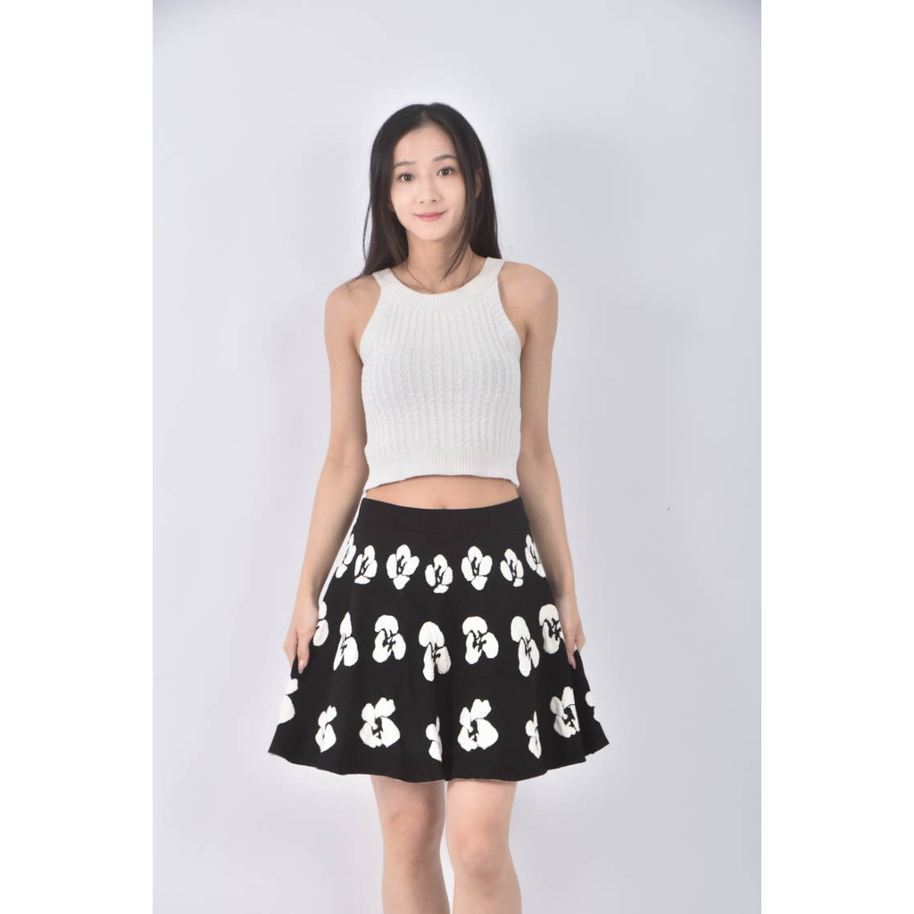 (M) so nice棉質花紋黑色短裙二手衣, , large