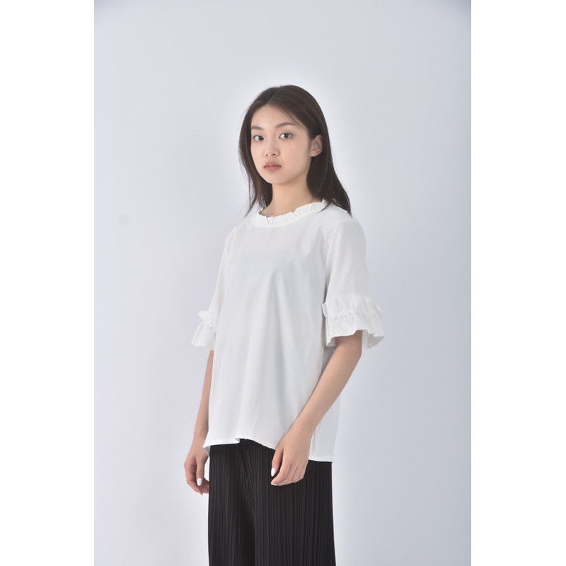 (S) fashion質感圓領白色長袖上衣二手衣, , large