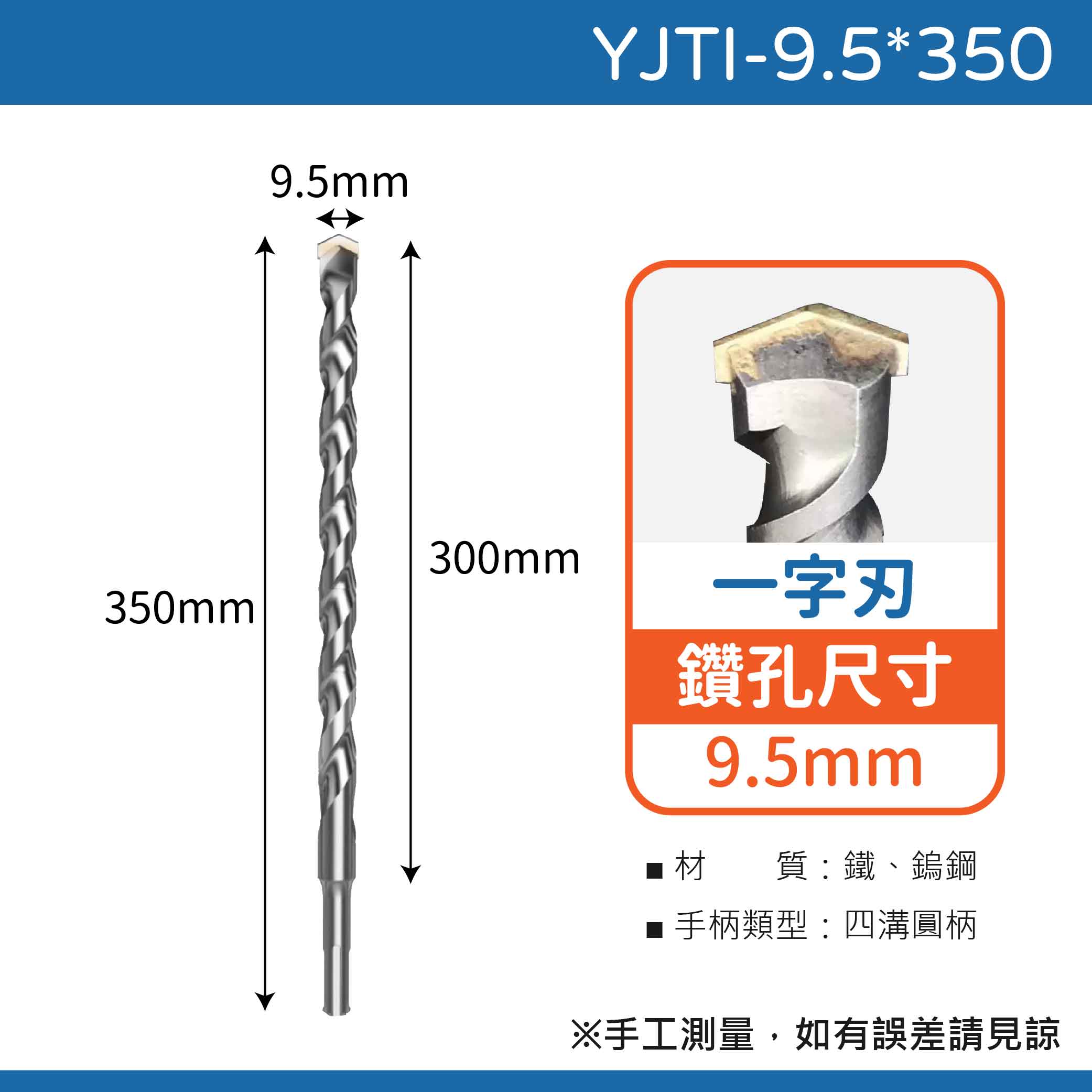 鉅玉經典｜TIGER虎牌  一字刃四溝水泥鑽尾 YJTI-9.5*350, , large