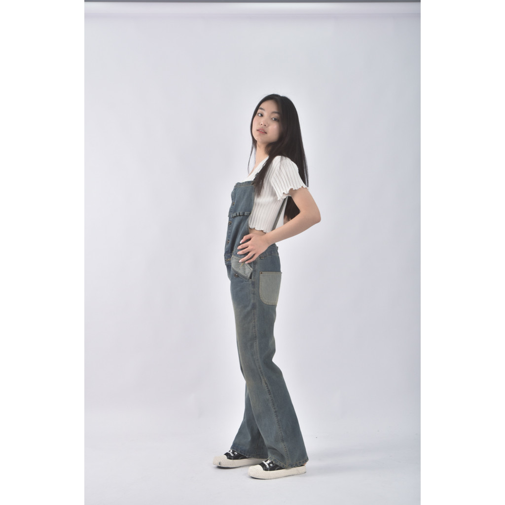 (3XL) sheng huang丹寧牛仔吊帶藍色長褲二手衣, , large