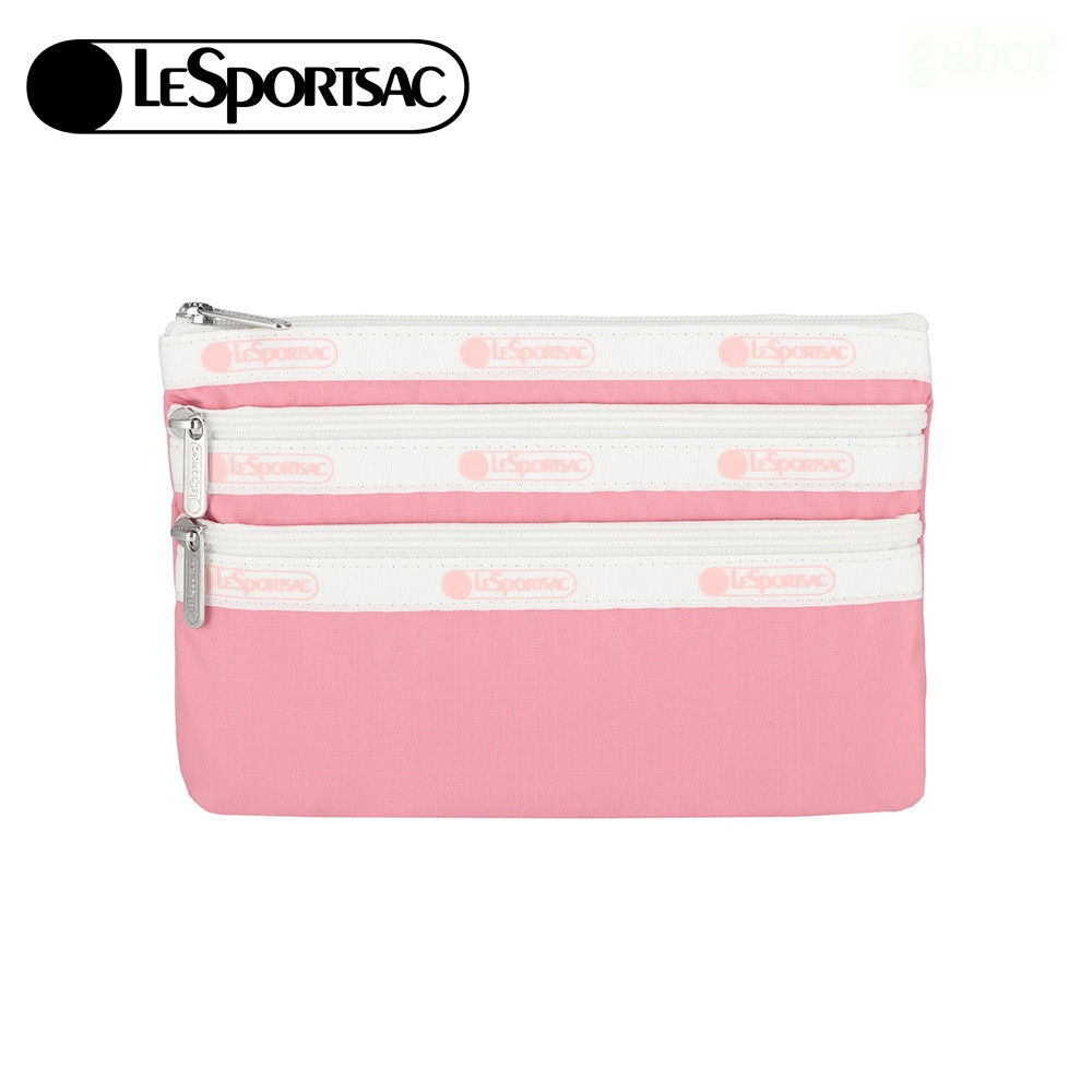 LeSportsac 3-zip Cosmetic 三層拉鍊化妝包 -滾邊花漾粉
