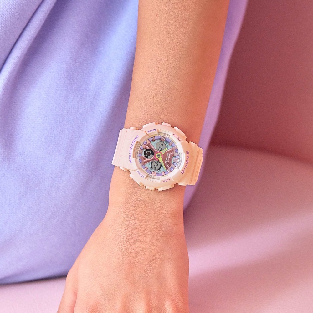 CASIO 卡西歐 BABY-G 柔美粉彩 可愛休閒雙顯手錶-粉紫 BA-130PM-4A, , large