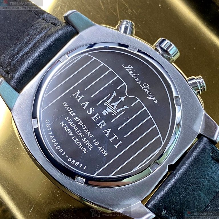 [星晴錶業]MASERATI手錶,44mm,R8871606001黑色錶面黑銀錶殼深黑色真皮皮革錶帶款, , large